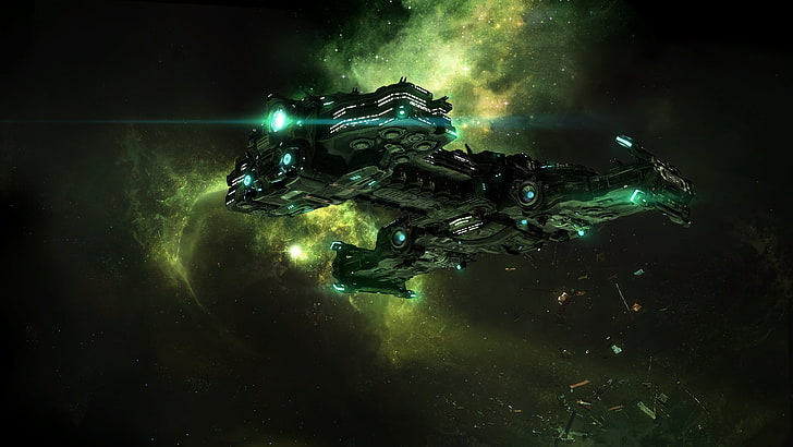رسم توضيحي لسفينة حربية باللونين الأسود والأخضر ، Starcraft II ، StarCraft ، StarCraft II: Heart Of The Swarm ، ألعاب الفيديو، خلفية HD