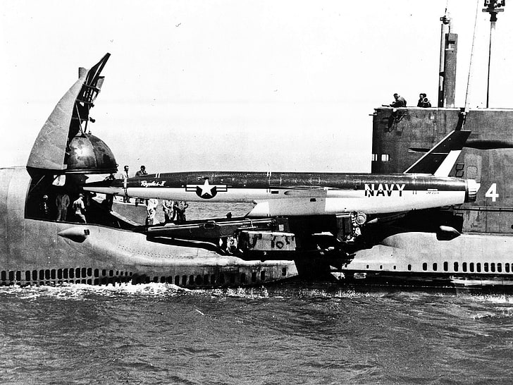remorque bateau noir et blanc, Grayback, sous-marin, Regulus II, missile, militaire, vintage, véhicule, Fond d'écran HD