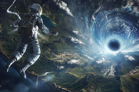 Astronauta, Vortex, Black hole, Sci-Fi, 4K, 5K, Tapety HD HD wallpaper