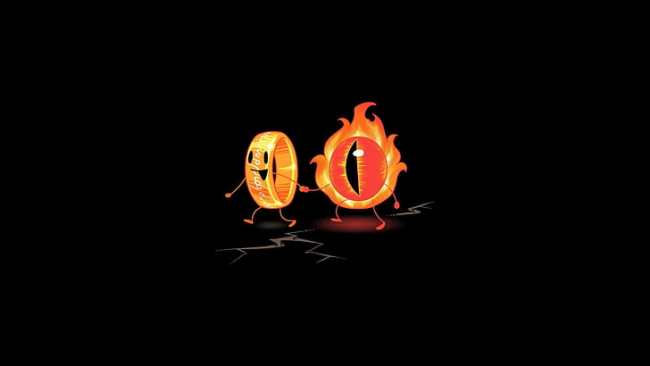 The Lord of the Rings, Sauron, The One Ring, simple background, digital art, black background, miniatures, friendship, eyes, rings, humor, minimalism, The Eye of Sauron, black, HD wallpaper