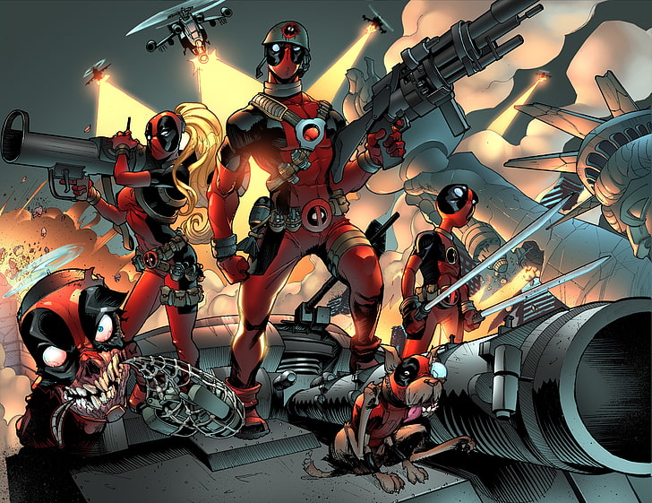 Marvel Deadpool illustration, Deadpool, Marvel Comics, Deadpool Family, Kidpool, Headpool, Dogpool, Deadpool Corps, Lady Deadpool, HD wallpaper