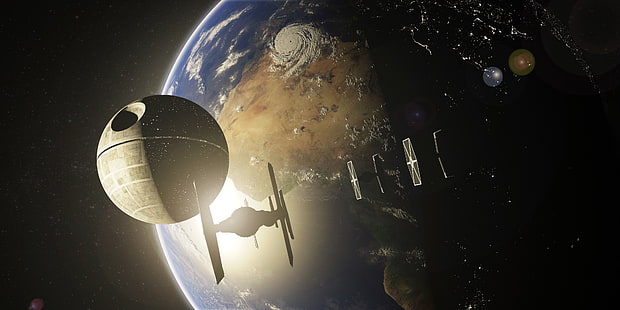 Star Wars Tiefighter digitale Tapete, Star Wars, Todesstern, TIE Fighter, Weltraum, Planet, Erde, HD-Hintergrundbild HD wallpaper