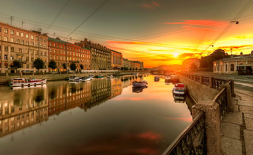 white boat, Saint Petersburg, Russia, Fontanka, HD wallpaper HD wallpaper