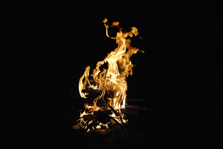 ogień, noc, drewno, palenie, Tapety HD