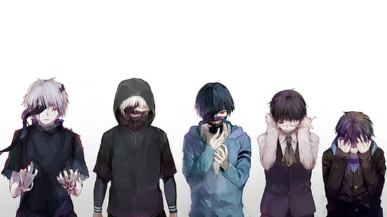 иллюстрация пяти персонажей аниме, аниме, Токио Гул, Канэки Кен, HD обои HD wallpaper