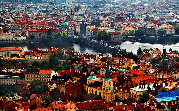 Prague, République tchèque, Charles pont, maisons, rivière, Prague, tchèque, République, Charles, pont, maisons, rivière, Fond d'écran HD
