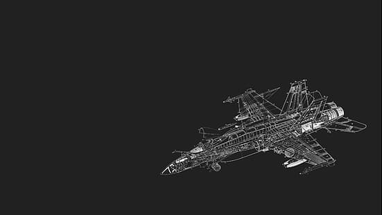 самолет, чертеж, инженерство, разрез, диаграми, McDonnell Douglas F/A-18 Hornet, тъмен, HD тапет HD wallpaper