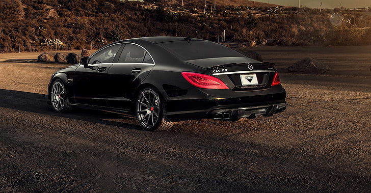 black sedan, Mercedes-Benz, Mercedes, AMG, Black, Sedan, C218, CLS 63, 2015, CLK-Class, HD wallpaper
