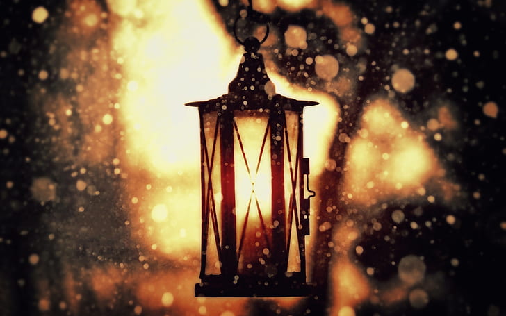 Old Lamp in Snow Night, night, snow, lamp, photography, HD wallpaper