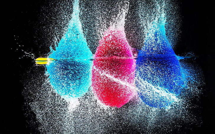 teal, pink, and blue abstract illustration, splashes, colorful, water, arrows, 500px, HD wallpaper