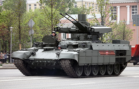 calle, equipo militar, las fuerzas armadas de Rusia, UVZ, preparándose para el desfile de la victoria, BMPT 