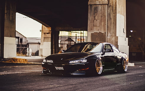 black coupe, tuning, black, Nissan, low, Sylvia, s14, 240sx, stance, HD wallpaper HD wallpaper