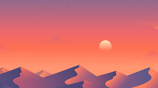 collina sotto illustrazione tramonto, Tramonto, Deserto, Dune, Minimo, 5K, Sfondo HD HD wallpaper