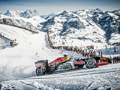 Гонки, F1, Формула 1, Гоночная машина, Red Bull, Снег, Зима, HD обои HD wallpaper