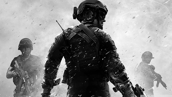 Fond d'écran Call of Duty, Call of Duty Guerre moderne 3, Call of Duty, monochrome, arme, soldat, jeux vidéo, Fond d'écran HD