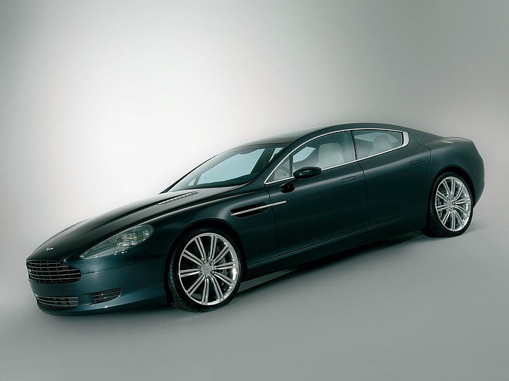 серый седан, Aston Martin, Rapide, 2006, черный, вид сбоку, концепт-кар, стиль, HD обои