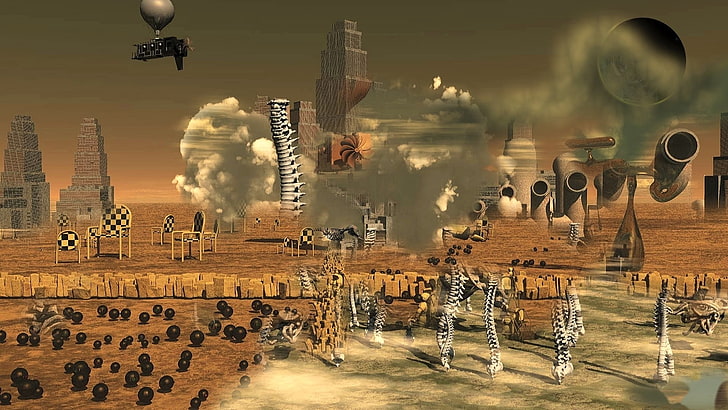 illustration 3D de champ désert, art fantastique, abstrait, Fond d'écran HD