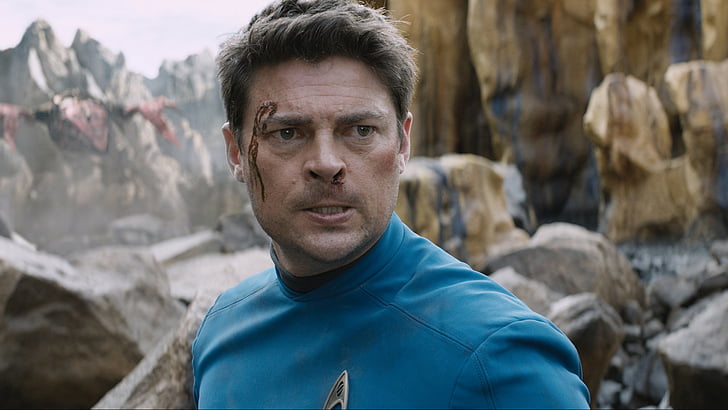 homem de camisa azul com ferida perto da sobrancelha, Star Trek além, Karl Urban, Dr. Leonard McCoy, melhores filmes de 2016, HD papel de parede
