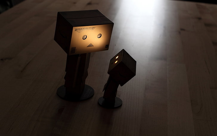 미니어처 램프 인형, danboard, 상자, 로봇, 증기, 쪽모이 세공, 그림자, 어둠, HD 배경 화면
