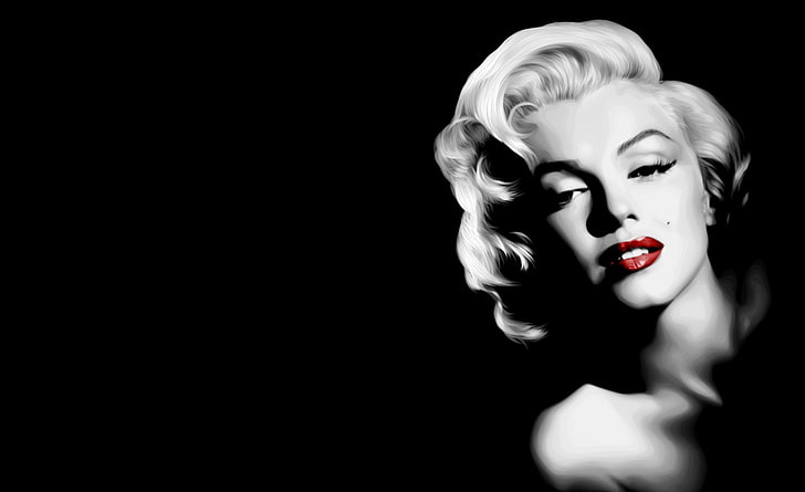 Monroe, Marilyn Monroe grayscale wallpaper, Black and White, Painting, marilyn monroe, red lips, HD wallpaper