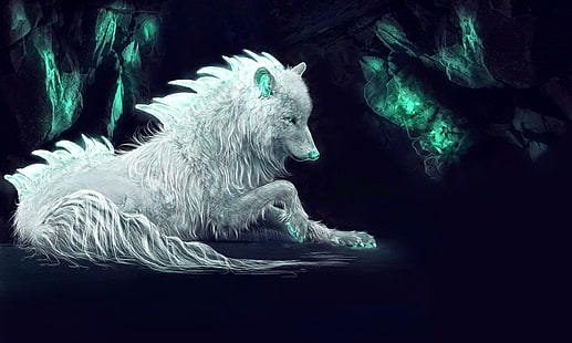 Digital art, Fantasy, 4K, White wolf, Arctic wolf, HD wallpaper HD wallpaper
