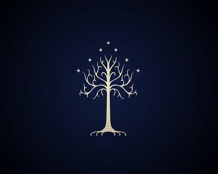 O Senhor dos Anéis, símbolos, Gondor, árvores, sigilos, fundo azul, HD papel de parede