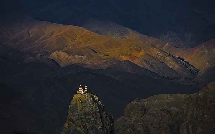 natura paesaggio montagna luce solare tramonto monastero tempio kashmir, Sfondo HD