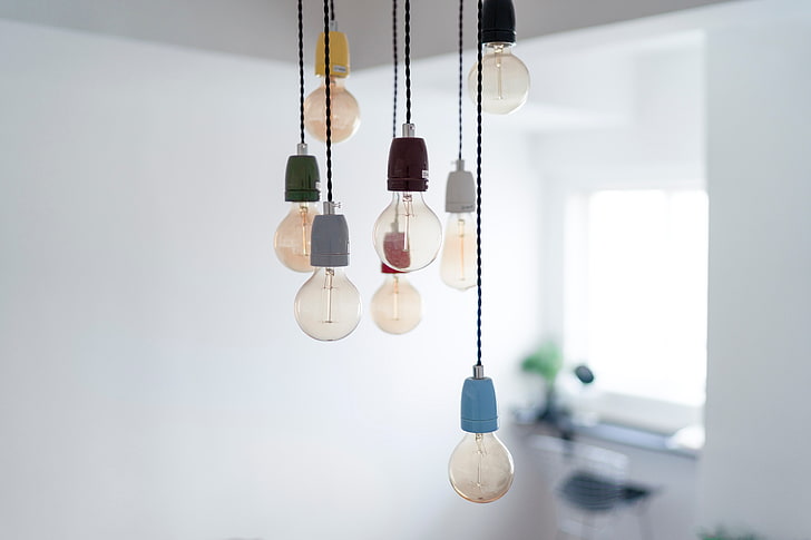 bulbs, chandelier, electricity, HD wallpaper