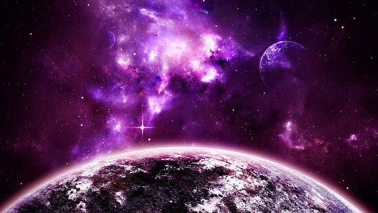 Лилаво пространство, илюстрация на лилаво небе, космос, 1920x1080, планета, вселена, галактика, HD тапет HD wallpaper