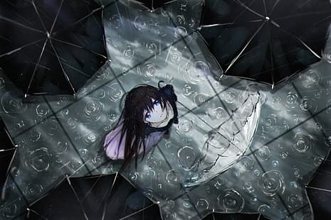  shiro no kitsune, anime, anime girls, rain, umbrella, HD wallpaper HD wallpaper