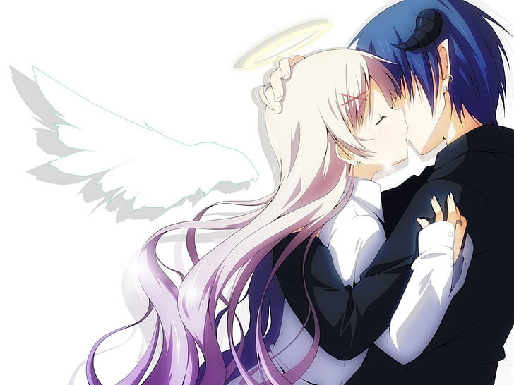 anime couple, kissing, romance, Anime, HD wallpaper