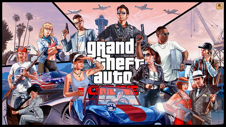 Affiche GTA Online, Rockstar, Grand Theft Auto, Jeux Rockstar, GTA, GTA Online, Fond d'écran HD