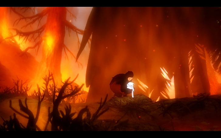 Ori and the Blind Forest, fire, trees, HD wallpaper