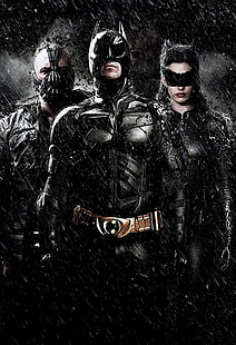Batman, Catwoman, Bane, Christian Bale, Anne Hathaway, Tom Hardy, Bruce Wayne, Selina Kyle, The Dark Knight Rises, rain, movies, HD wallpaper HD wallpaper