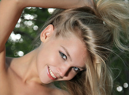 MetArt, Sienna, блондинка, зелени очи, лице, усмивка, зъби, грим, жени, списание MetArt, HD тапет HD wallpaper