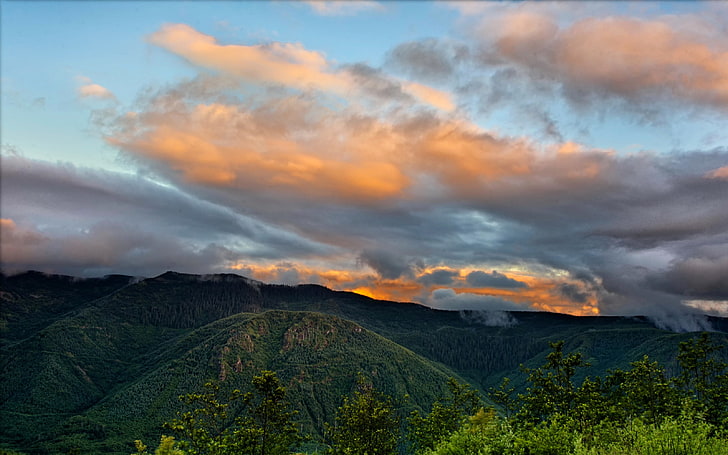 Grüner Berg, Landschaft, Wolken, Wald, HD-Hintergrundbild
