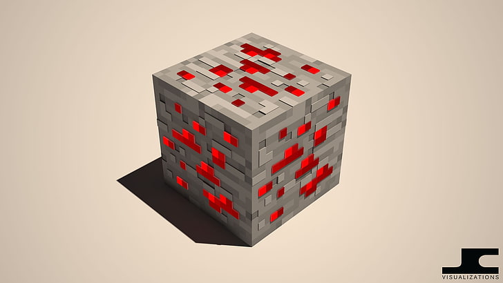gray and red cube, Minecraft, cube, video games, HD wallpaper