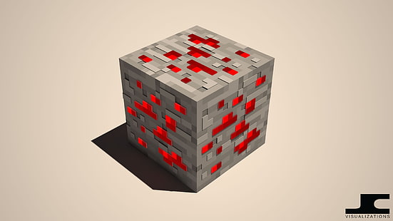 gray and red cube, Minecraft, cube, video games, HD wallpaper HD wallpaper