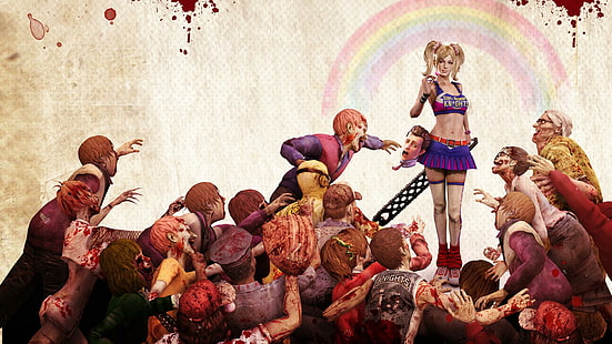 Lollipop Chainsaw Zombie Game, spel, zombie, motorsåg, lollipop, spel, HD tapet HD wallpaper