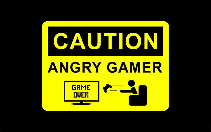 Caution angry gamer, caution angry gamer signafge, funny, caution, angry, gamer, HD wallpaper