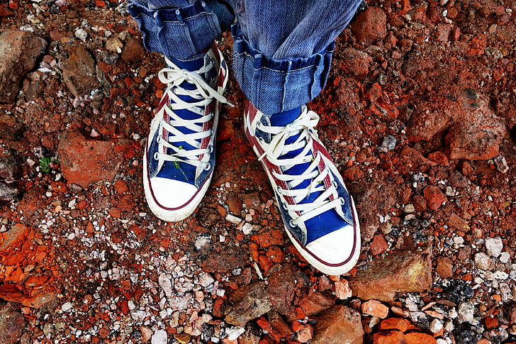 color, colorful, colourful, fashion, feet, footwear, ground, hip, jeans, rocks, rocky, shoelace, shoes, sneakers, training, walk, HD wallpaper