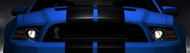 Ford Mustang nera e blu, display multiplo, auto, Ford Shelby GT500, Sfondo HD
