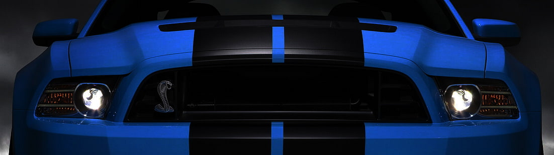 черно-синий Ford Mustang, несколько дисплеев, автомобиль, Ford Shelby GT500, HD обои HD wallpaper