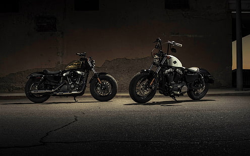 Harley-Davidson Forty-Eight 2017, два черно-серых крейсерских мотоцикла, Мотоциклы, Harley Davidson, HD обои HD wallpaper
