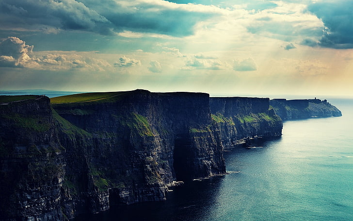 landskap foto av berg nära vattnet, landskap, klippa, Cliffs of Moher, Irland, HD tapet