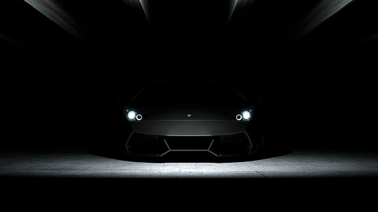 lambo, тъмен, черен автомобил, спортен автомобил, суперавтомобил, автомобилно осветление, lamborghini, HD тапет HD wallpaper