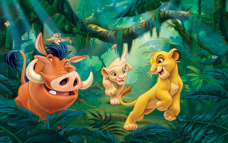 Tecknat Disney Lejonkungen Simba Nala Timon Och Pumba Fototapet Bakgrund 3560 × 1600, HD tapet