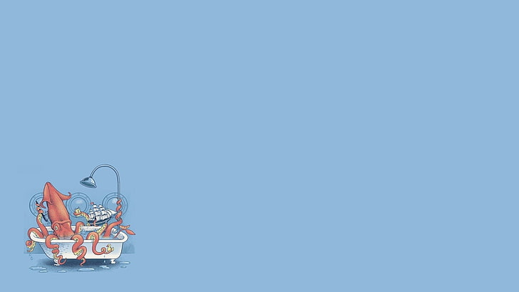 Kalmar in der Badewannenillustration, Minimalismus, HD-Hintergrundbild