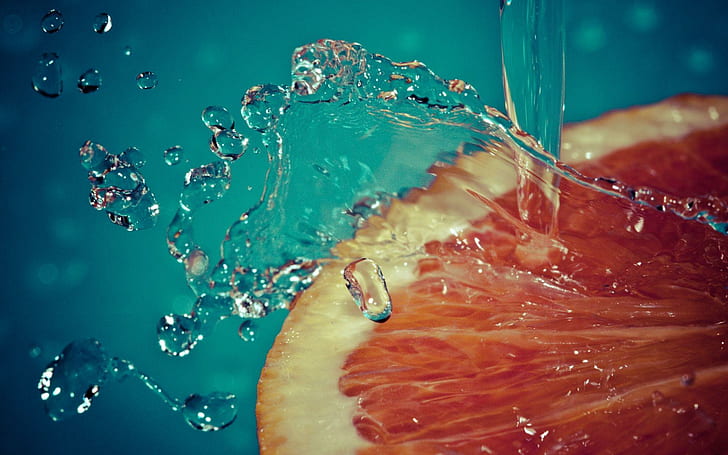 Нарезанный грейпфрут, апельсин, цитрусовые, фотография, 1920x1200, вода, ломтик, фрукты, грейпфрут, HD обои