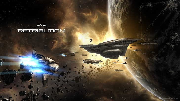 Обои Eve Retribulition, EVE Online, Амарр, космический корабль, космос, HD обои